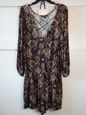 American Eagle, Soft & Sexy,‎ Floral Paisley ¾ Sleeve Romper, Black, Brown